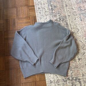 Gray Women's roll neck basket weave Sweater